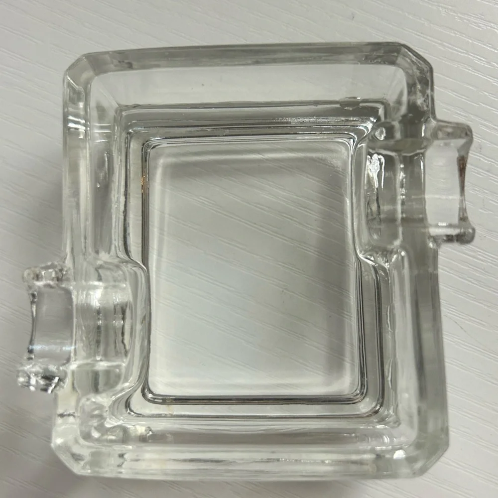 Vintage‎ Clear Mini Small Glass Ashtray Pressed Square  Heavy Retro MCM